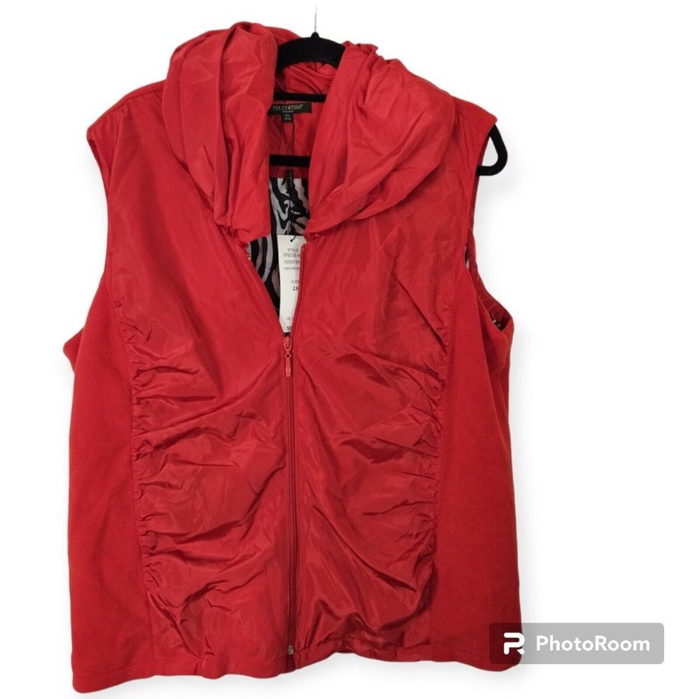 for cynthia  Red Zebra Print Lined Zip Vest Size 2X NWT